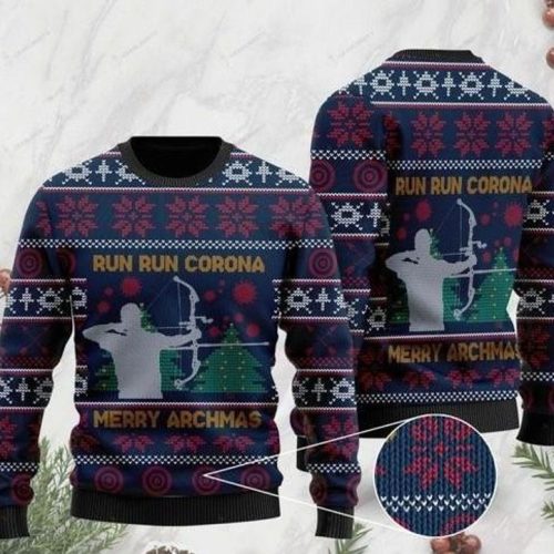 New 2021 Christmas Archery Run Run Corona Hunting Ugly Christmas Sweater