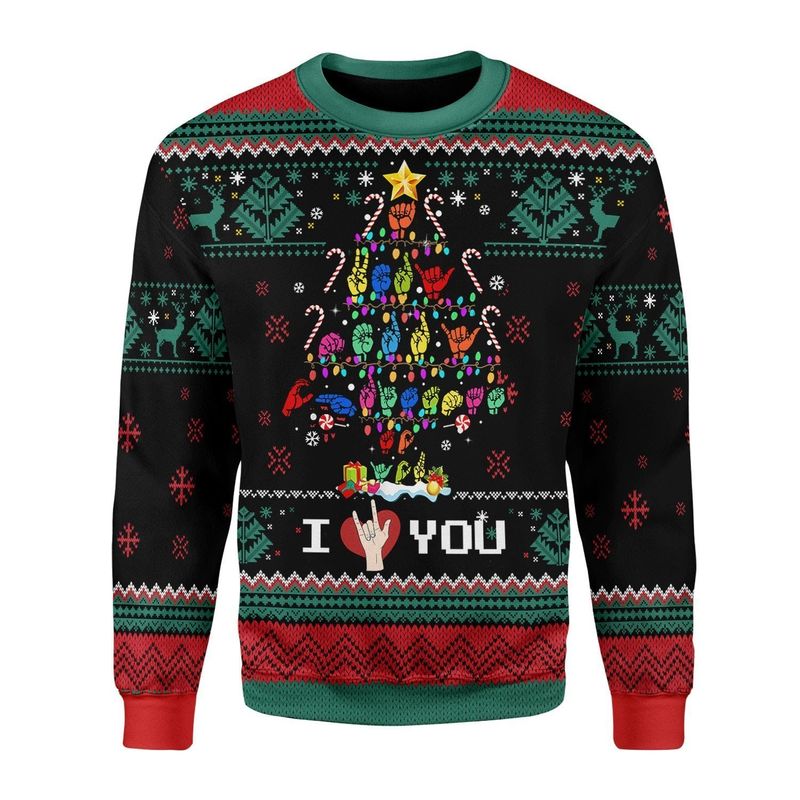 New 2021 Christmas Tree Sign Language Xmas Ugly Christmas Sweater