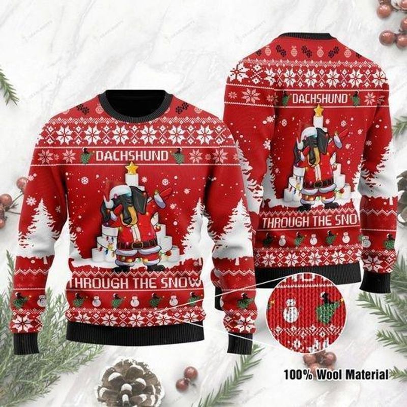 New 2021 Dachshund Through The Snow Dabbing Ugly Christmas Sweater
