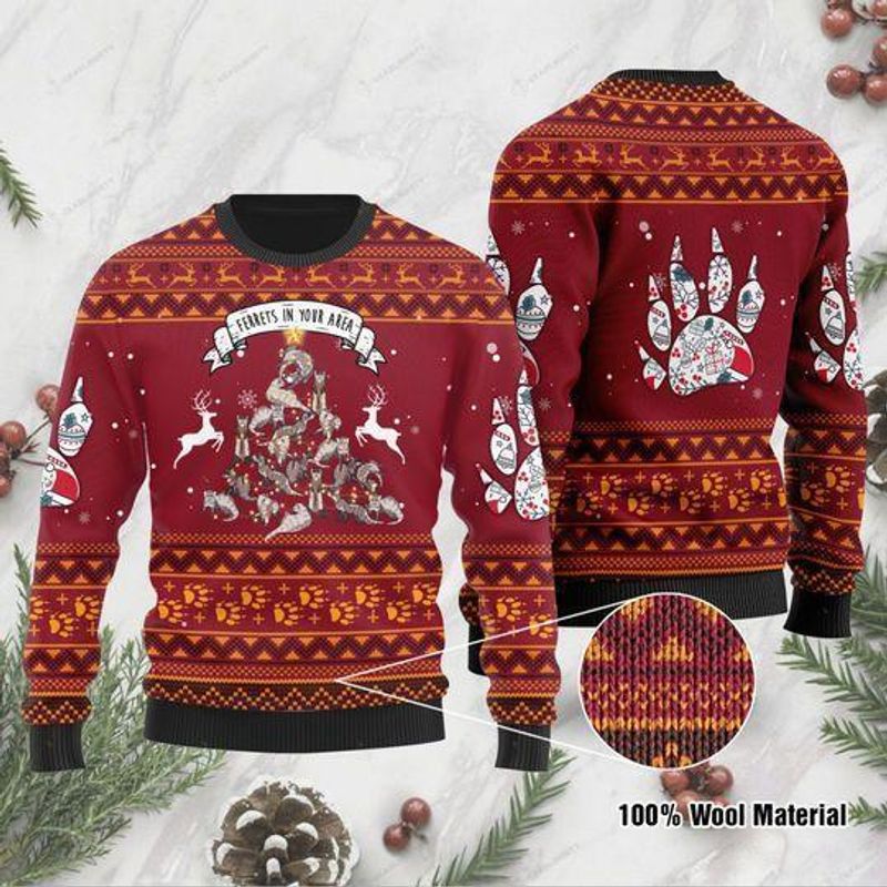 New 2021 Ferrets In Your Area Ugly Christmas Sweater