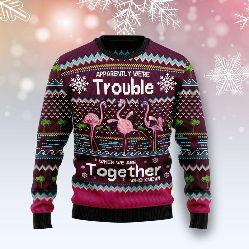New 2021 Flamingo Trouble Ugly Christmas Sweater