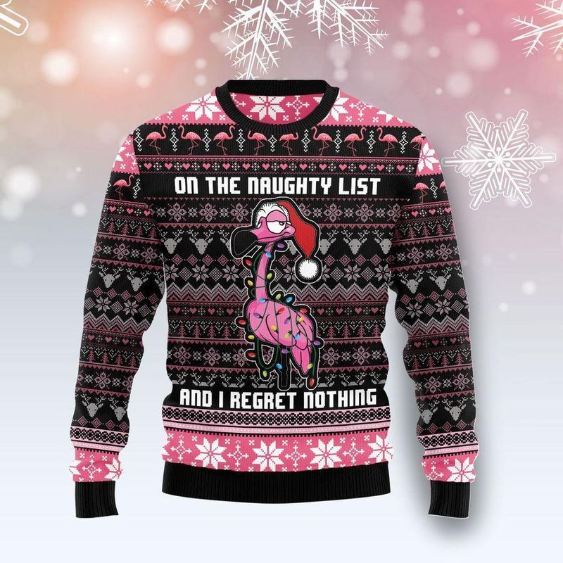 New 2021 Flamingo Naughty List Ugly Christmas Sweater