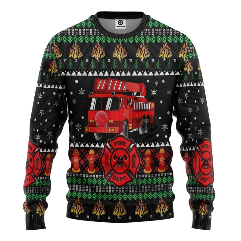 New 2021 Firefighter Truck Ugly Christmas Sweater
