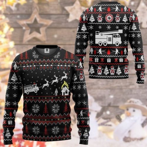 New 2021 Firefighter Fire Dept Ugly Christmas Sweater