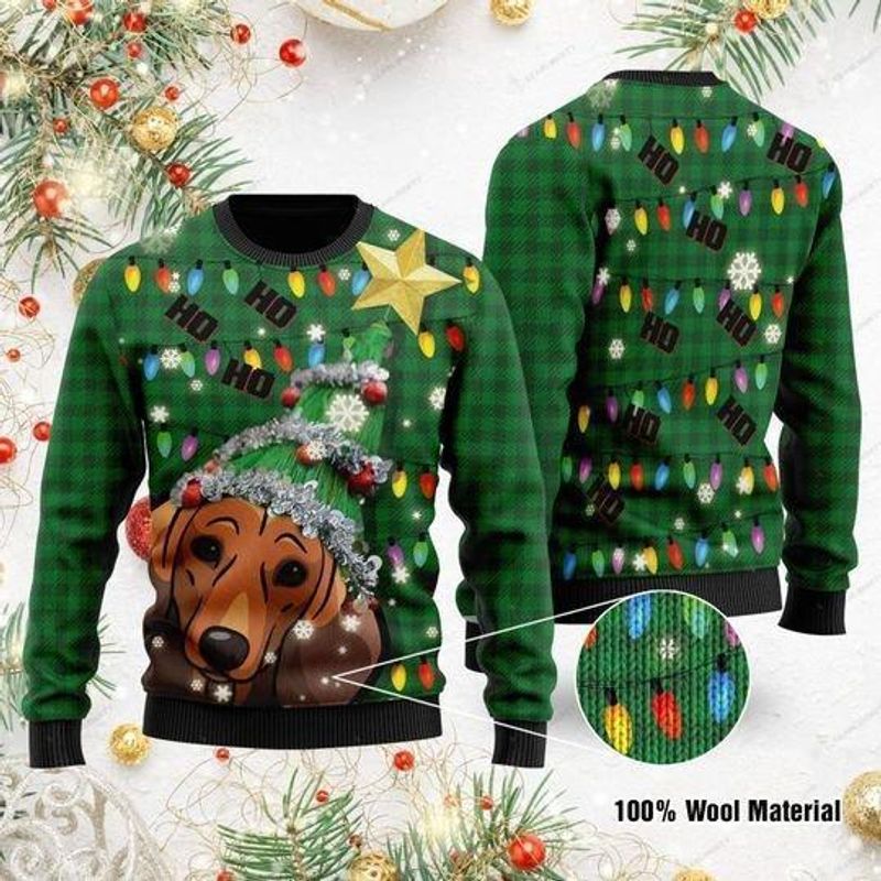 New 2021 Ho Ho Ho Dachshund Christmas Tree Ugly Christmas Sweater