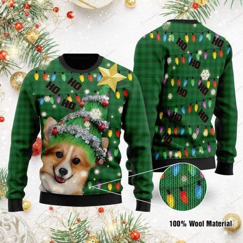 New 2021 Ho Ho Ho Corgi Dog Christmas Tree Ugly Christmas Sweater