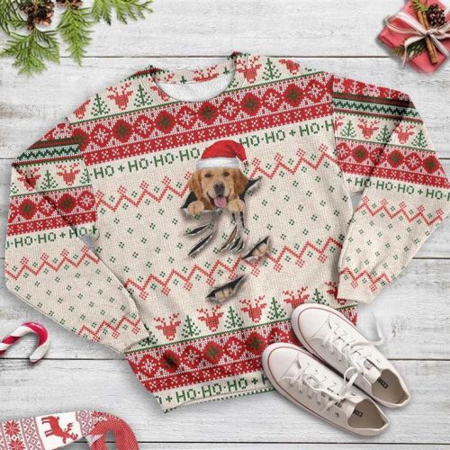 New 2021 Golden Retriever Scratch Ugly Christmas Sweater