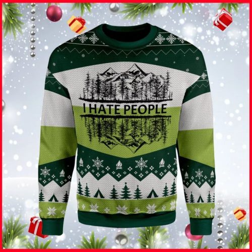 New 2021 I Hate People Mountain Camping Ugly Christmas Sweater