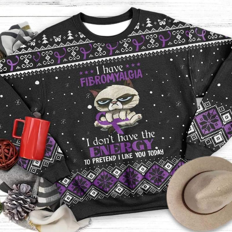New 2021 I Dont Have The Energy Fibromyalgia Awareness Ugly Christmas Sweater