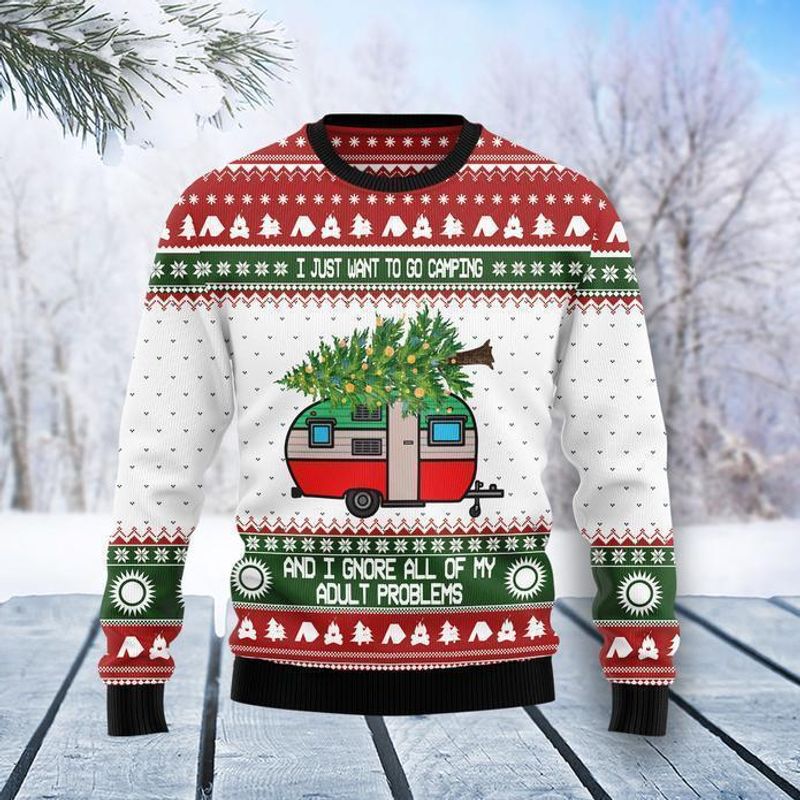 New 2021 I Just Want To Go Camping Ugly Christmas Sweater