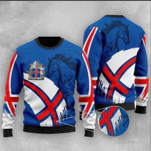 New 2021 Iceland Flag Style Ugly Christmas Sweater