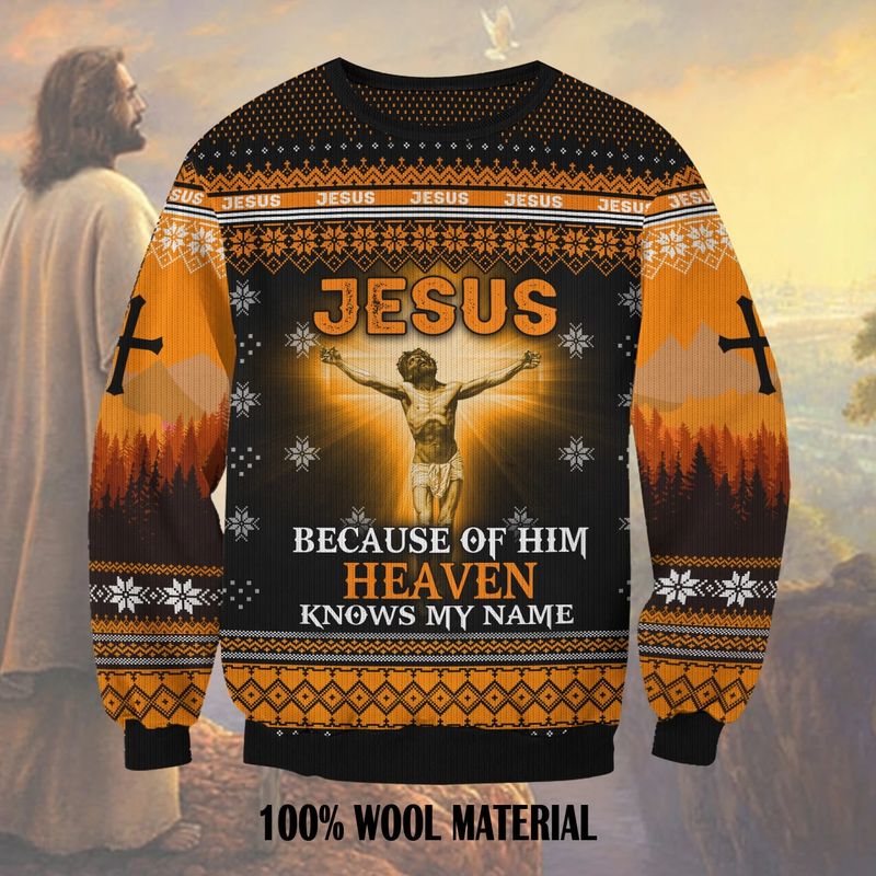 New 2021 Jesus Because Of Him Heaven Knows My Name Ugly Christmas Sweater