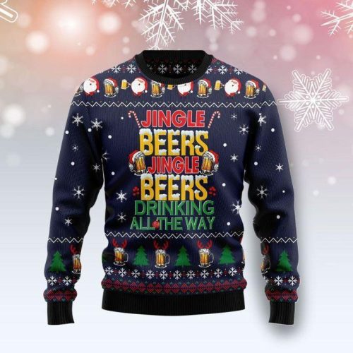New 2021 Jingle Beers Drinking All The Way Beer Ugly Christmas Sweater