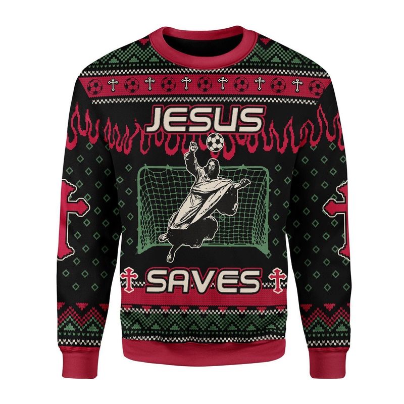 New 2021 Jesus Saves Football Ugly Christmas Sweater