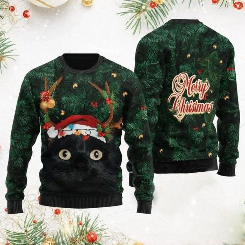 New 2021 Merry Christmas Black Cat Ugly Christmas Sweater