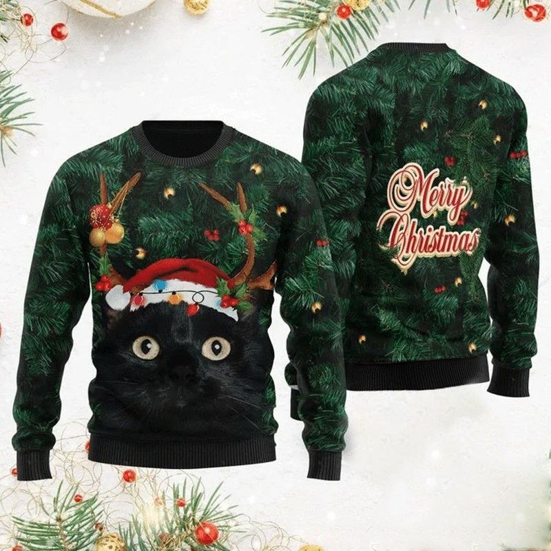 New 2021 Merry Christmas Black Cat Ugly Christmas Sweater