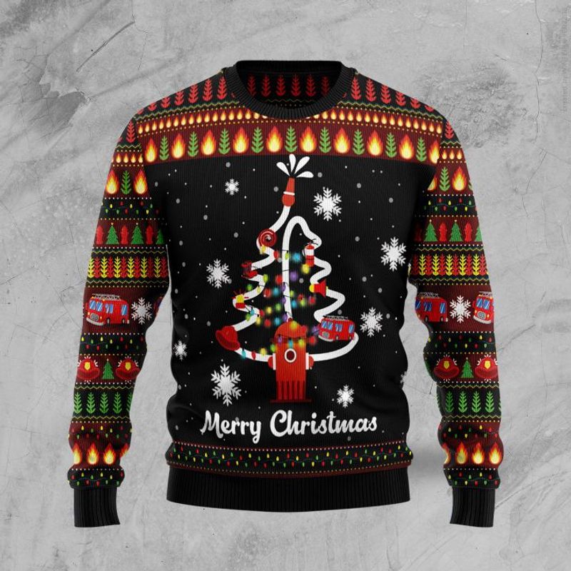 New 2021 Merry Firefighter Ugly Christmas Sweater