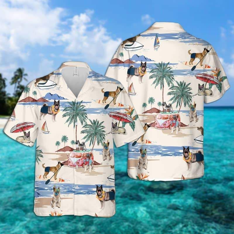 Norwegian Elkhound Summer Beach Hawaiian Shirt