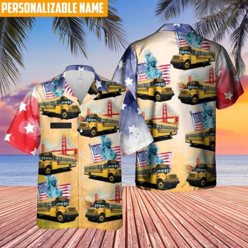 Personalized US School Bus Driver Independence Day Hawaiian Shirt