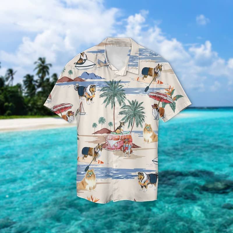 Rough Collie Summer Beach Hawaiian Shirt