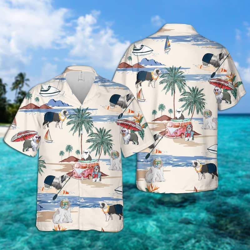 Old English Sheepdog Summer Beach Hawaiian Shirt