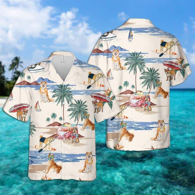 Shiba Inu Summer Beach Hawaiian Shirt