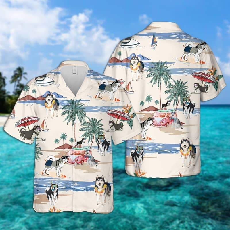 Alaskan Malamute Summer Beach Hawaiian Shirt