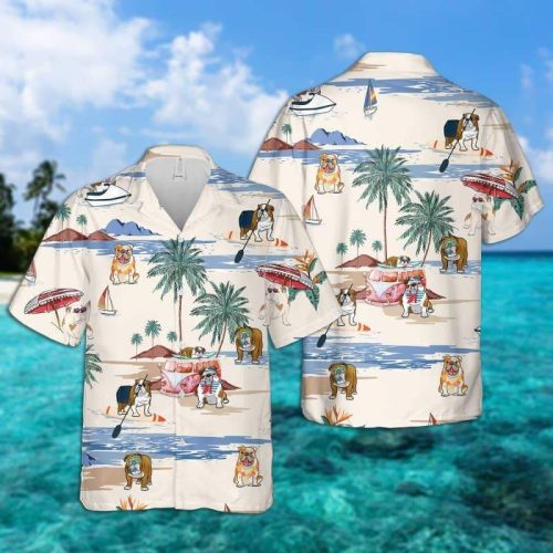 English Bulldog Summer Beach Hawaiian Shirt
