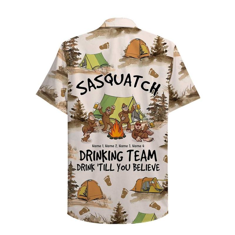 Personalized Camping Sasquatch Drinking Team Drink Till You Believe Hawaiian Shirt