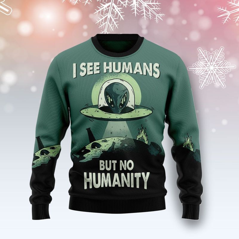 New 2021 Alien No Humanity Ugly Christmas Sweater