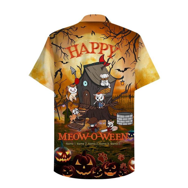 Personalized Spooky Halloween Happy Meow O Ween Cat Hawaiian Shirt