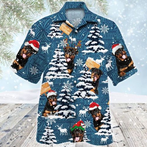 Rottweiler Dog Lovers Blue Tribal Christmas Hawaiian Shirt