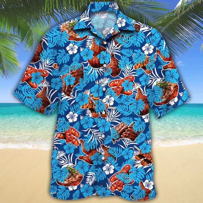 Bbq Lovers Blue Floral Hawaiian Shirt