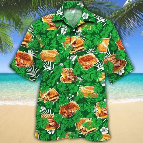 Grilled Cheese Lovers Green Floral Hawaiian Shirt