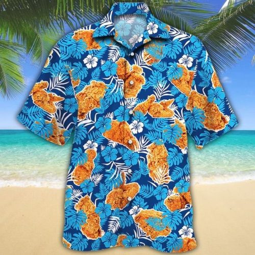 Fried Chicken Lovers Blue Floral Hawaiian Shirt
