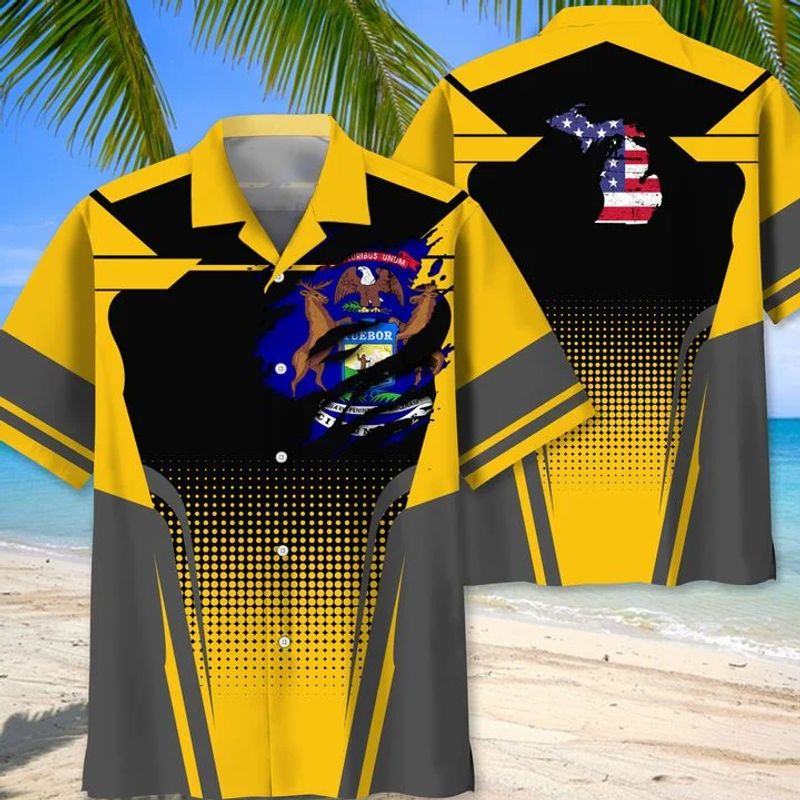 Michigan Yellow American Hawaiian Shirt