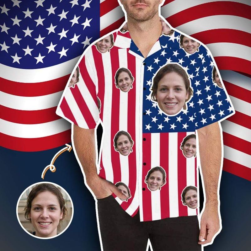 Personalized Face Photo American Flag Hawaiian Shirt