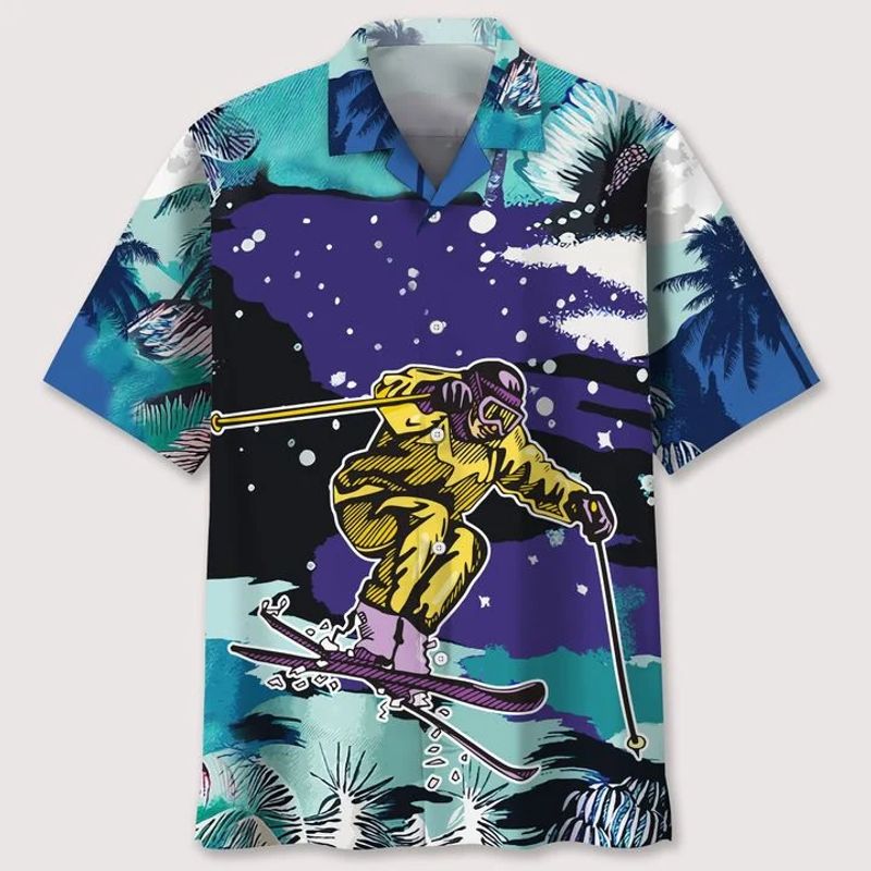 Skiing Snow Landscape Print Hawaiian Shirt