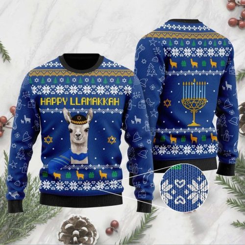 New 2021 Happy Llamakkah Ugly Christmas Sweater