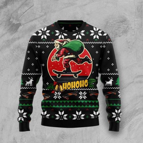 New 2021 Santa Claus Skateboard Ugly Christmas Sweater