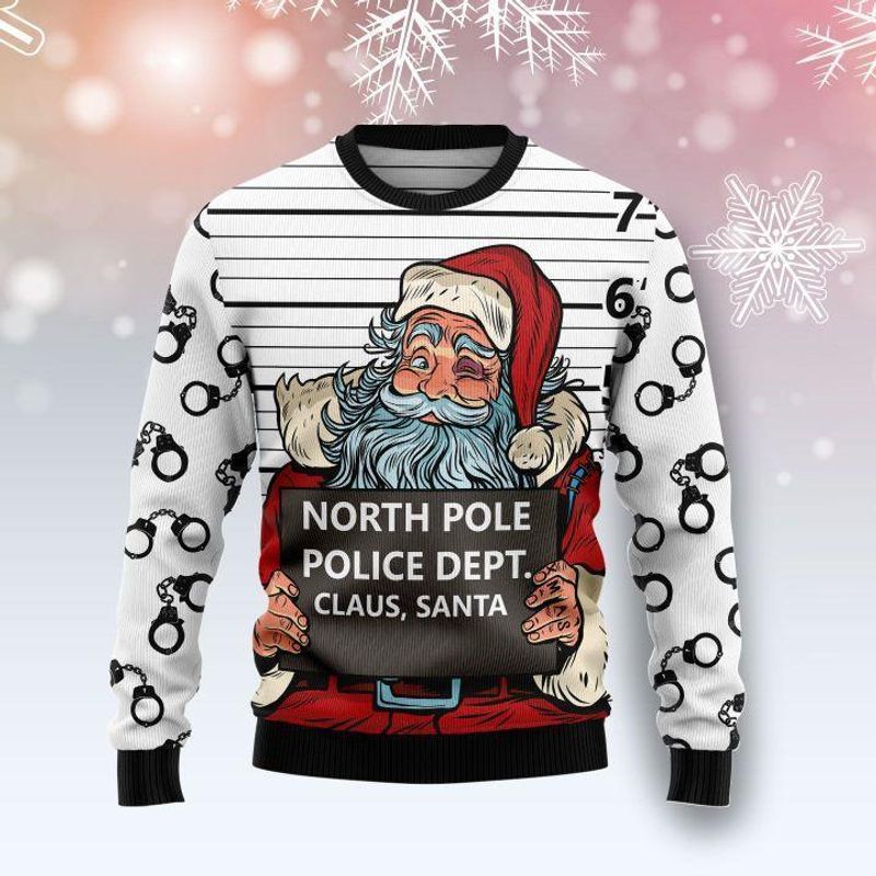 New 2021 Santa Claus Arrested By North Pole Police Ugly Christmas Sweater