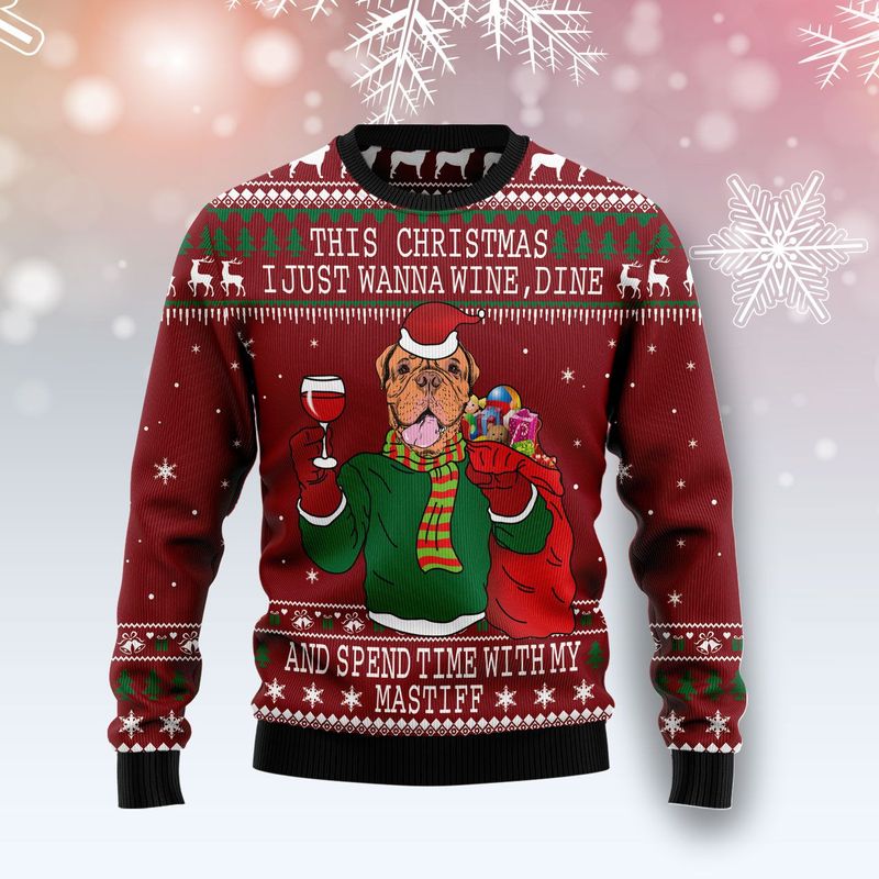 New 2021 Spend Time With My Mastiff Ugly Christmas Sweater
