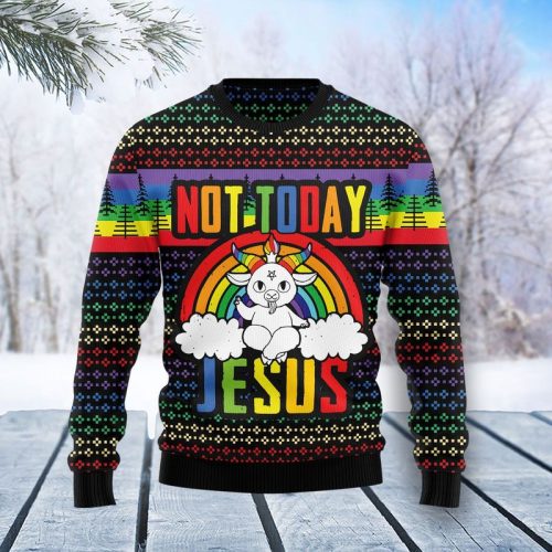 New 2021 LGBT Not Today Jesus Ugly Christmas Sweater