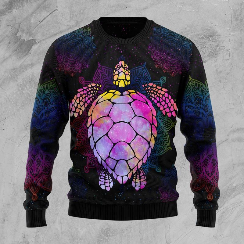 New 2021 Turtle Purple Mandala Ugly Christmas Sweater