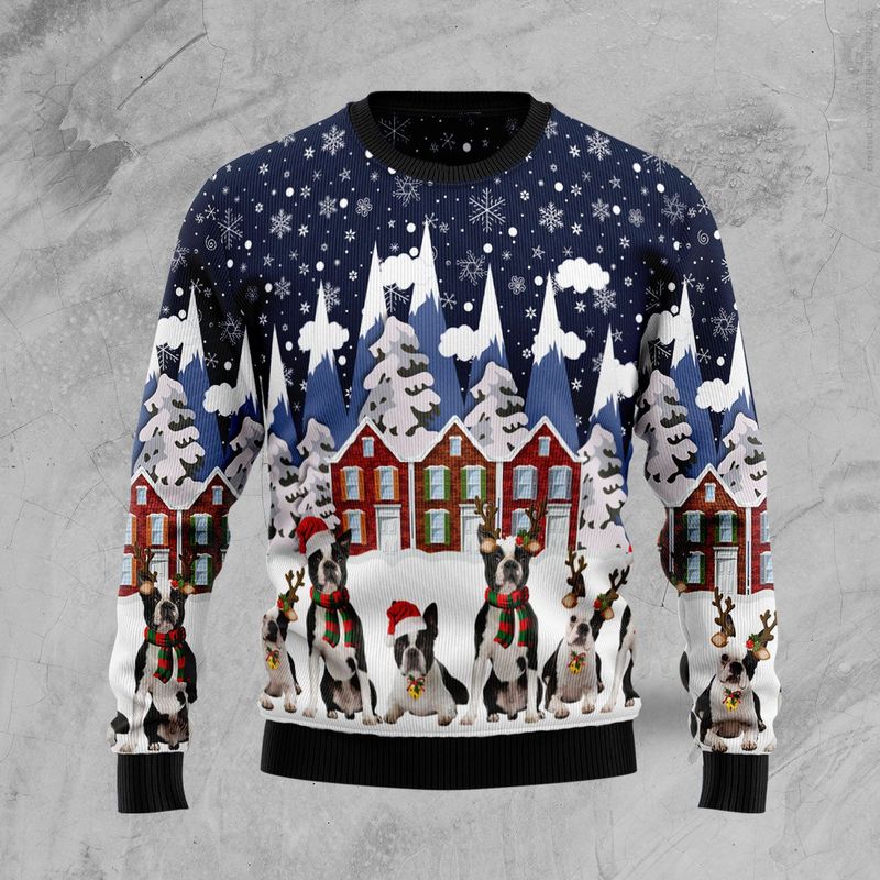 New 2021 Boston Terrier Family Ugly Christmas Sweater