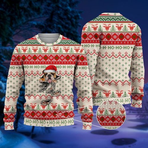 New 2021 English Bulldog Scratch Ugly Christmas Sweater