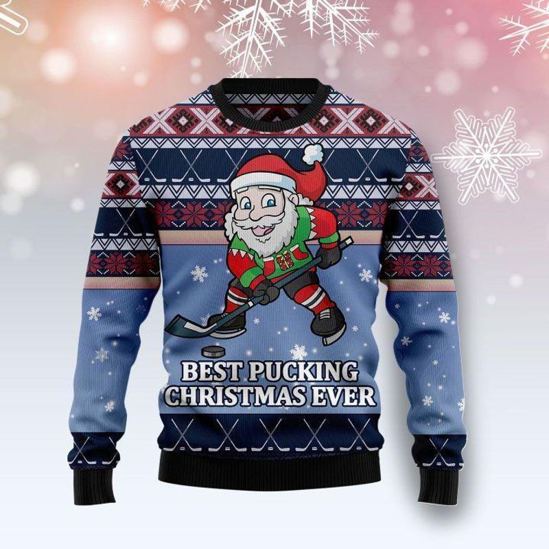 New 2021 Santa Hockey Ugly Christmas Sweater