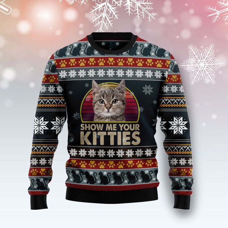 New 2021 Cat Show Me Your Kitties Ugly Christmas Sweater