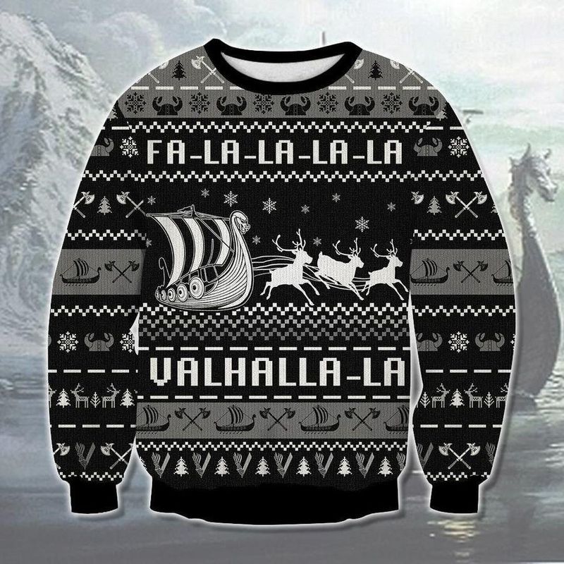 New 2021 Fa La La Valhalla Viking Ship Ugly Christmas Sweater