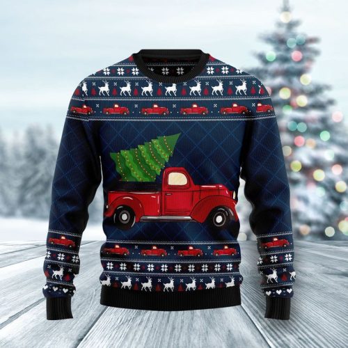 New 2021 Vintage Red Truck Ugly Christmas Sweater